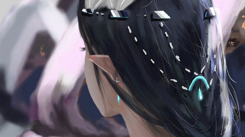 带耳朵的长发女孩唯美插画壁纸 高清动漫桌面壁纸