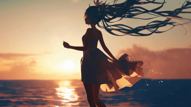 黄昏海边的初音未来 超唯美动漫壁纸合集