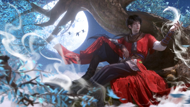 李星云倚靠大树的古风意境电脑壁纸来啦