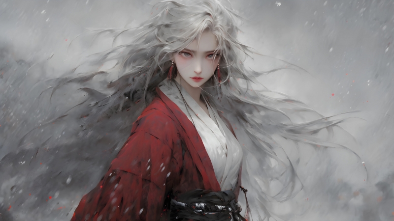 红衣服古风长发少女动漫壁纸，多款高清尺寸任你选