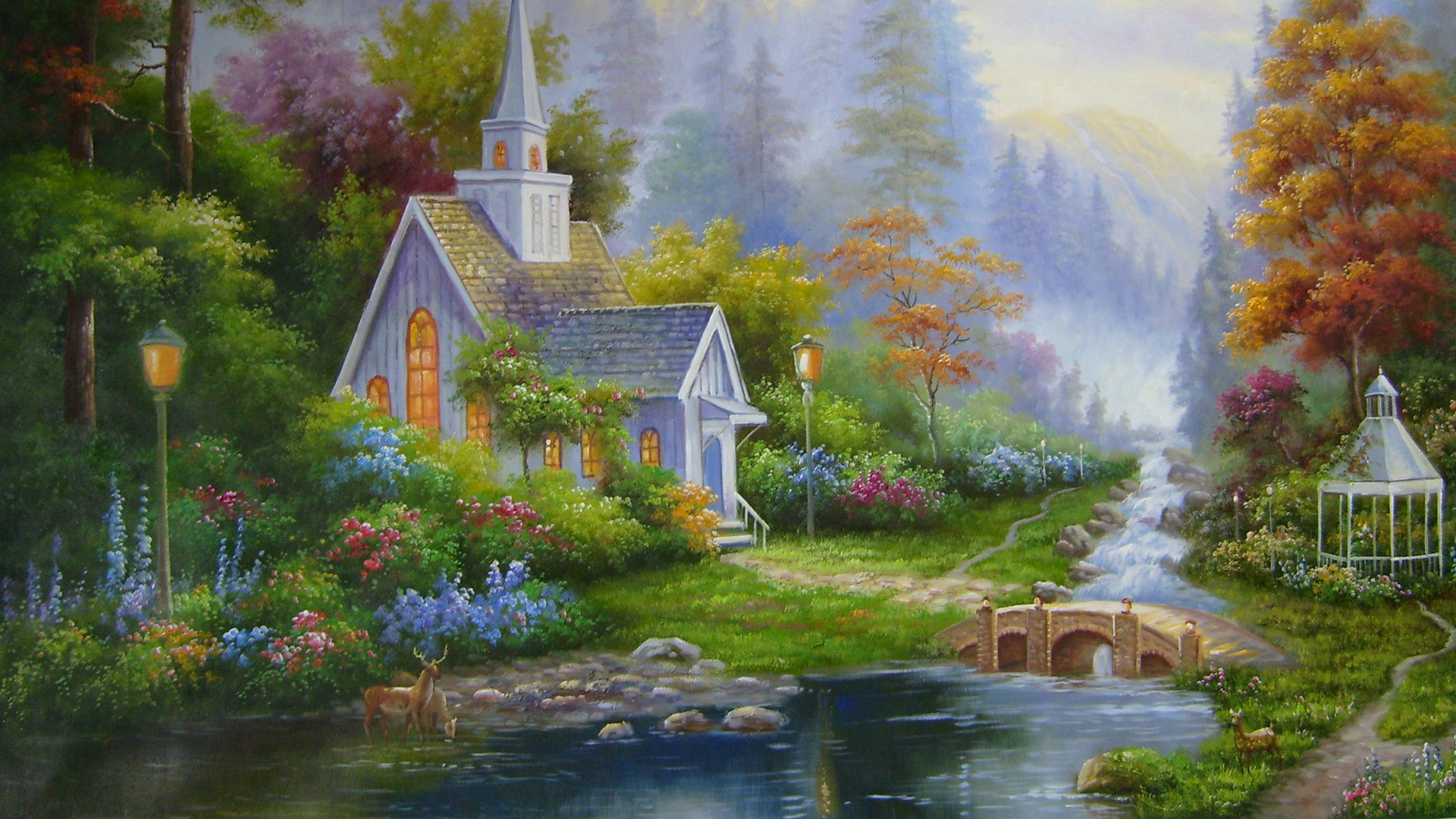 树林里的油画小屋！超治愈的电脑桌面壁纸来了