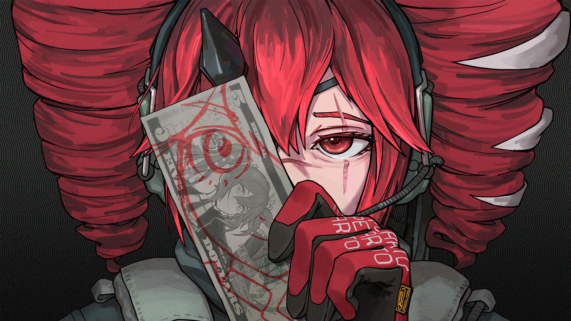 红色诡异发型个性女孩动漫壁纸上新 多款高清尺寸可选