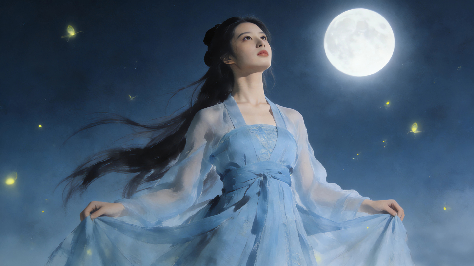 氛围感拉满！水墨古风美女月亮唯美动漫电脑壁纸来了