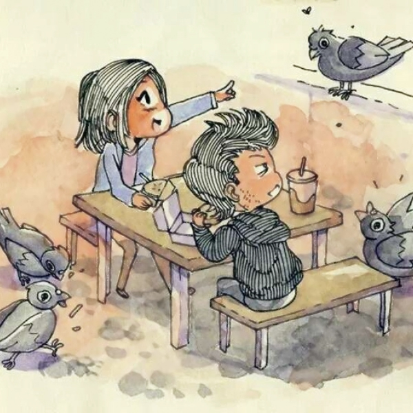 36张超清插画风情侣头像 一人一张配套情头