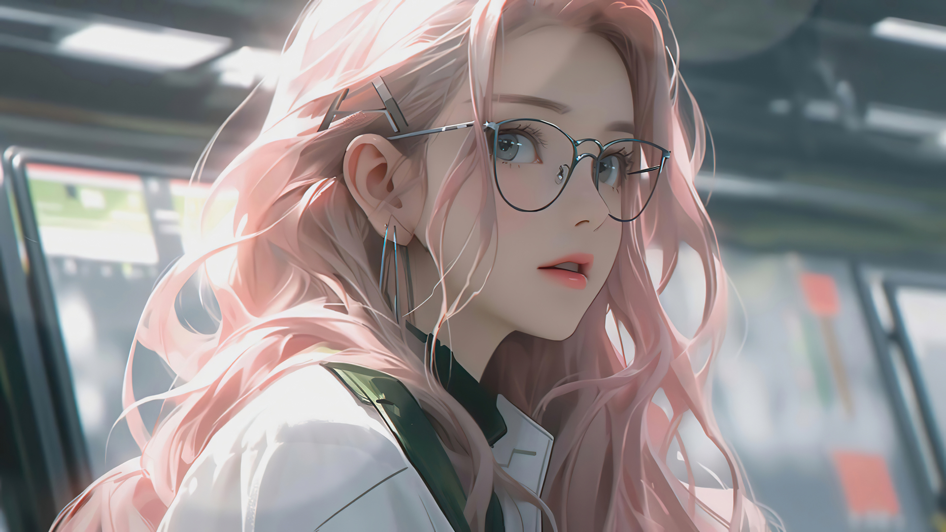 戴眼镜的粉长发动漫女孩壁纸 多款高清尺寸可选