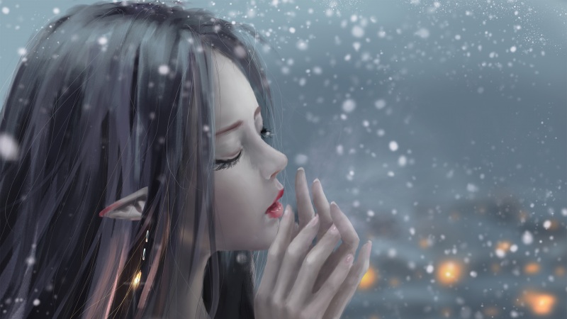 飘雪女孩唯美插画高清动漫壁纸来啦