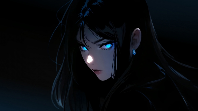 蓝瞳长发暗黑系少女动漫电脑壁纸上新 多款高清分辨率可选