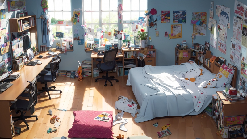 房间洒满阳光的书桌动漫壁纸 高清下载