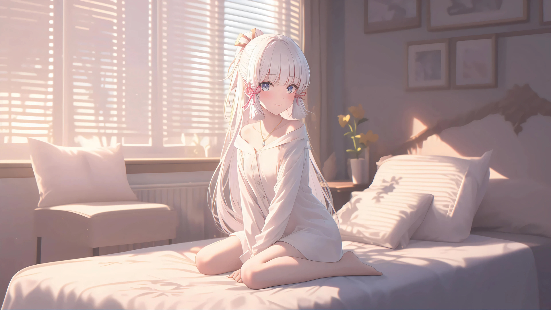 居家阳光氛围感神里绫华电脑动漫壁纸推荐