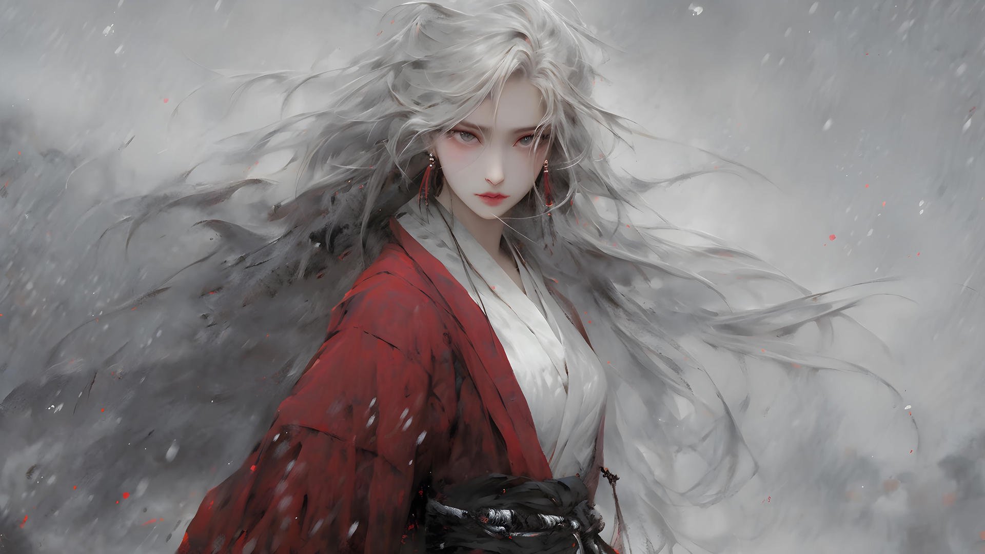 红衣服古风长发少女动漫壁纸，多款高清尺寸任你选