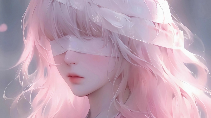 粉长发蒙眼少女动漫壁纸 高清款来啦