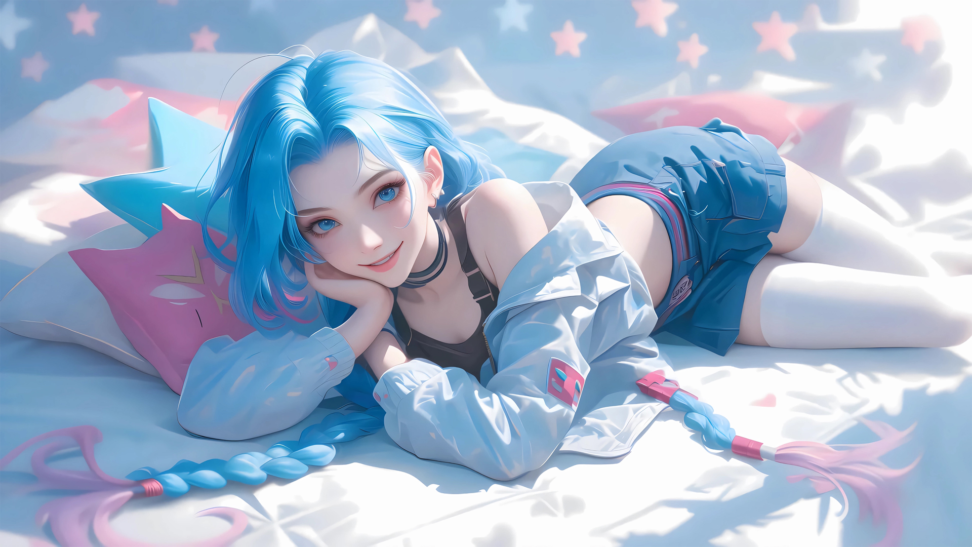 金克丝长辫子卧室星星壁纸 电脑桌面动漫高清图