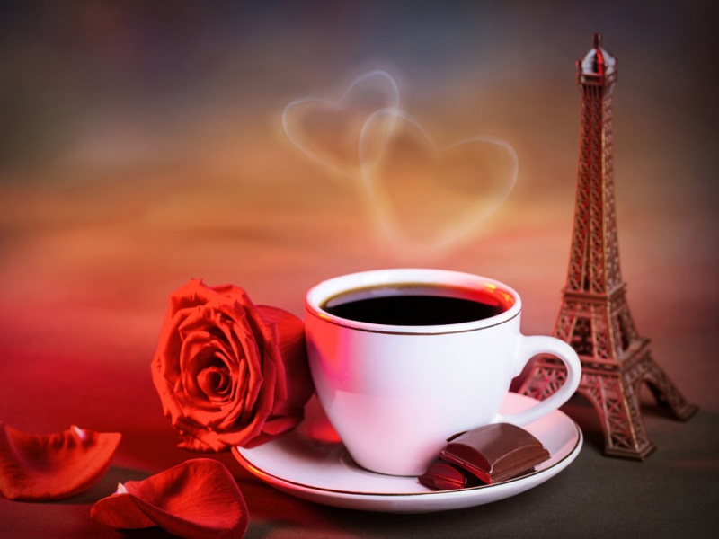 带铁塔模型的红玫瑰咖啡色调壁纸分享