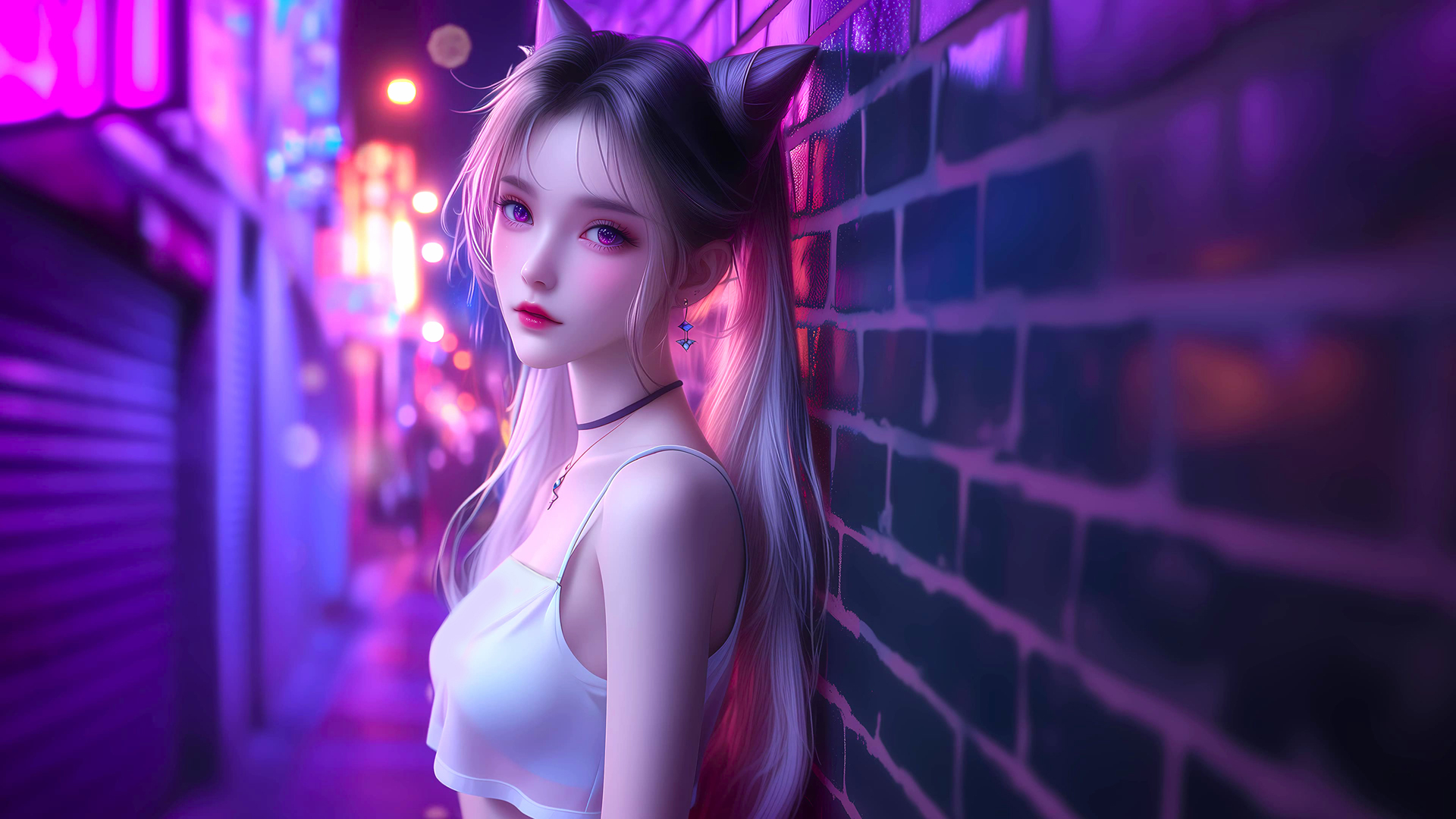 赛博朋克狐耳少女壁纸 高清动漫桌面图来了