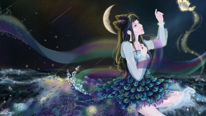 巴图BATU古风少女主题动漫壁纸上新，含夜晚海月蝴蝶等唯美元素