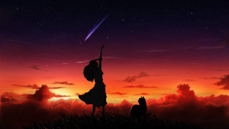 晚霞星空流星少女猫咪动漫壁纸 高清电脑壁纸合集