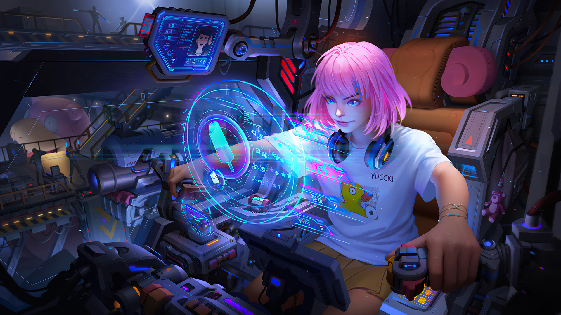 粉发短发机甲少女带耳机！这款3D动漫壁纸太戳人