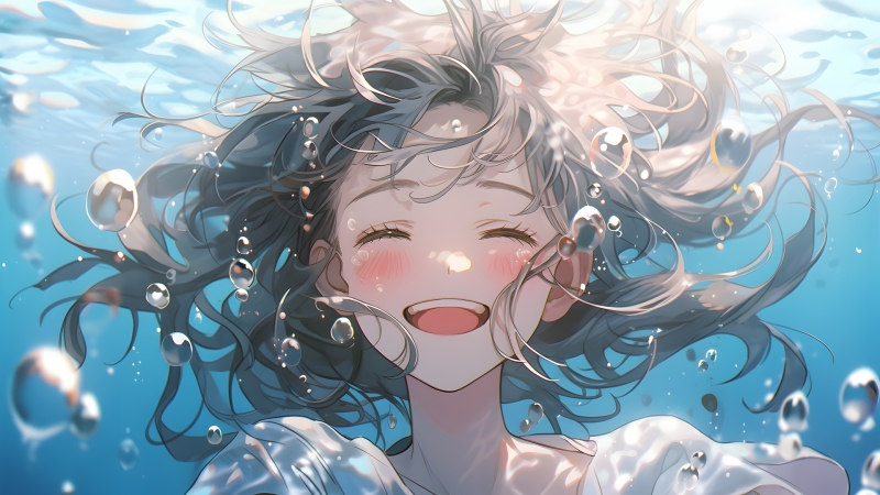 水下笑着的动漫女生壁纸 高清款这里有