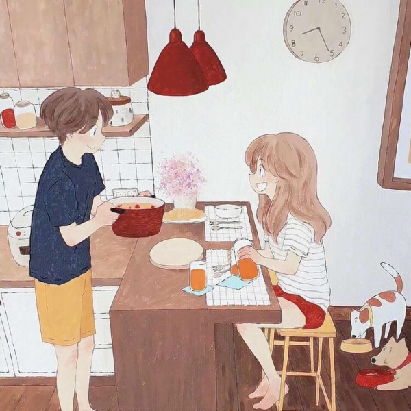 手绘情侣日常插画头像 9张超甜温馨日常素材