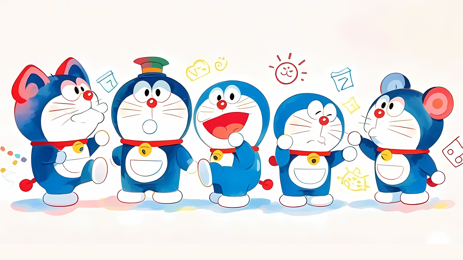 软萌五只哆啦A梦 高清电脑壁纸分享