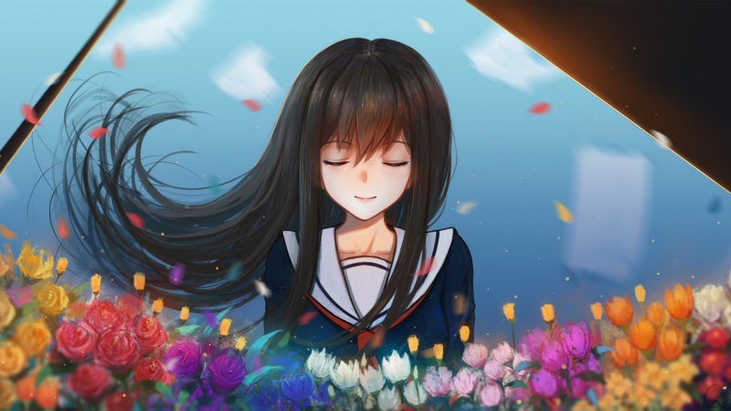 女生与花的唯美插画壁纸