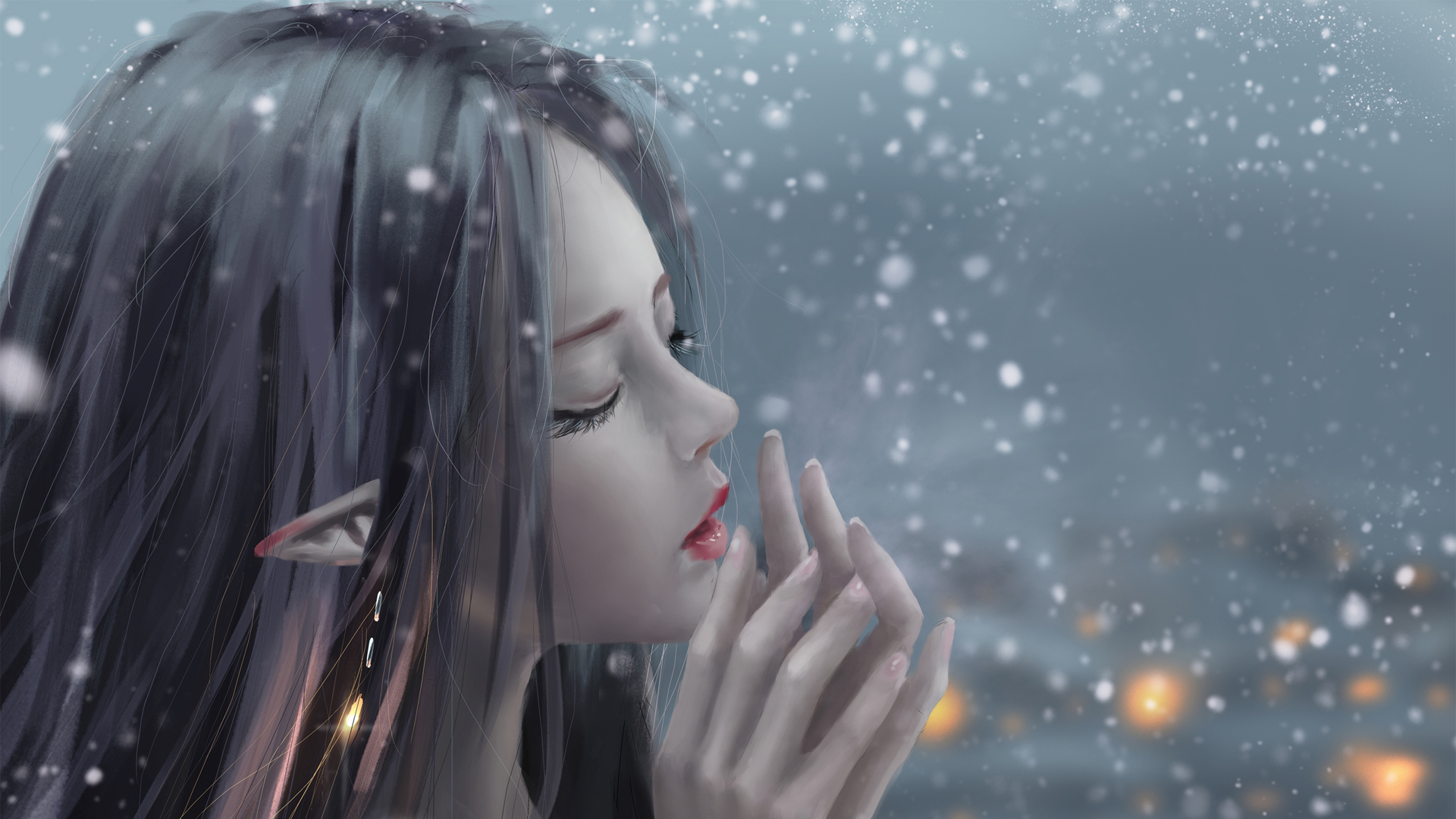 飘雪女孩唯美插画高清动漫壁纸来啦