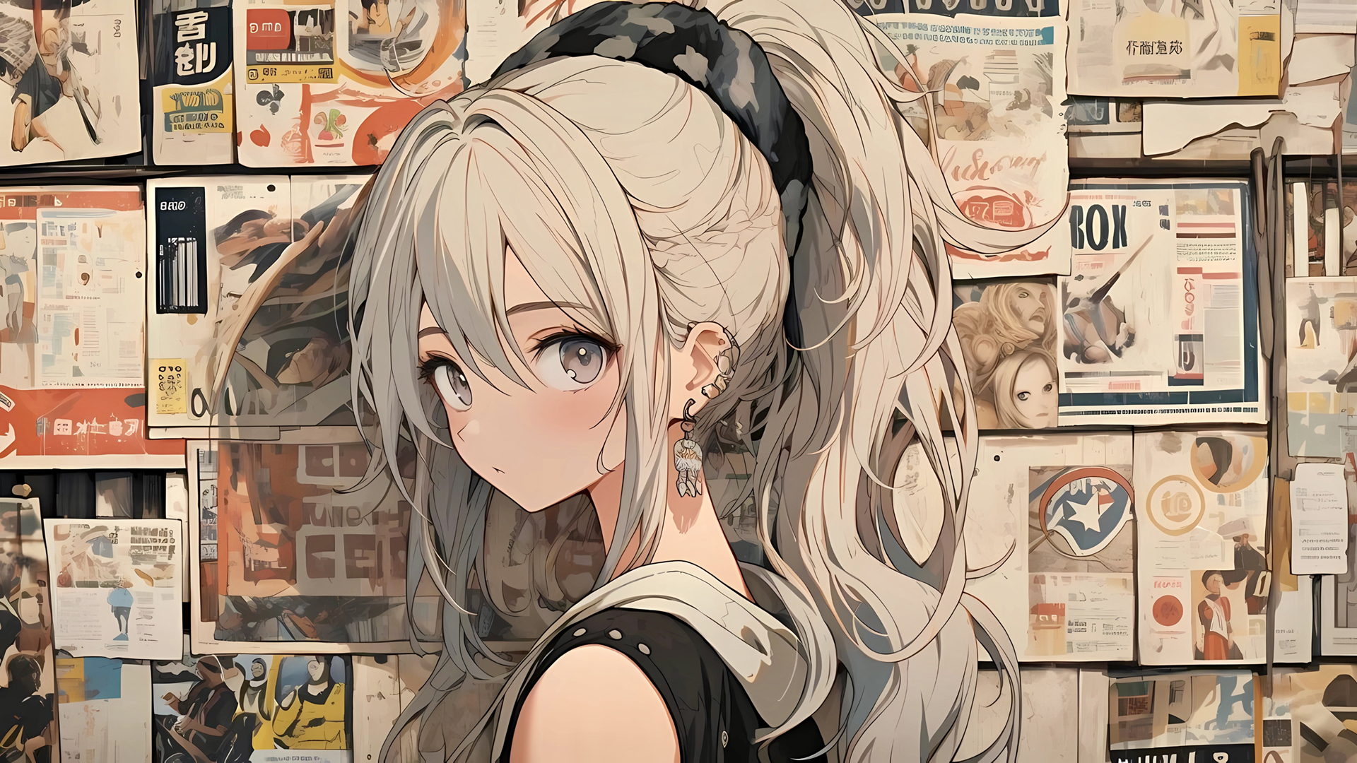 报纸墙马尾辫动漫美少女高清壁纸来啦