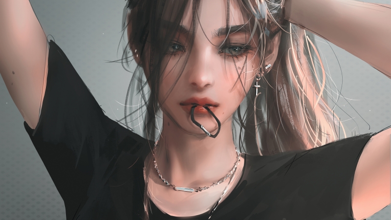 绑头发咬皮筋的厚涂少女 这款动漫壁纸太绝了