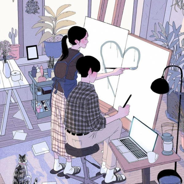 9张超治愈情侣日常插画头像 高清又暖心