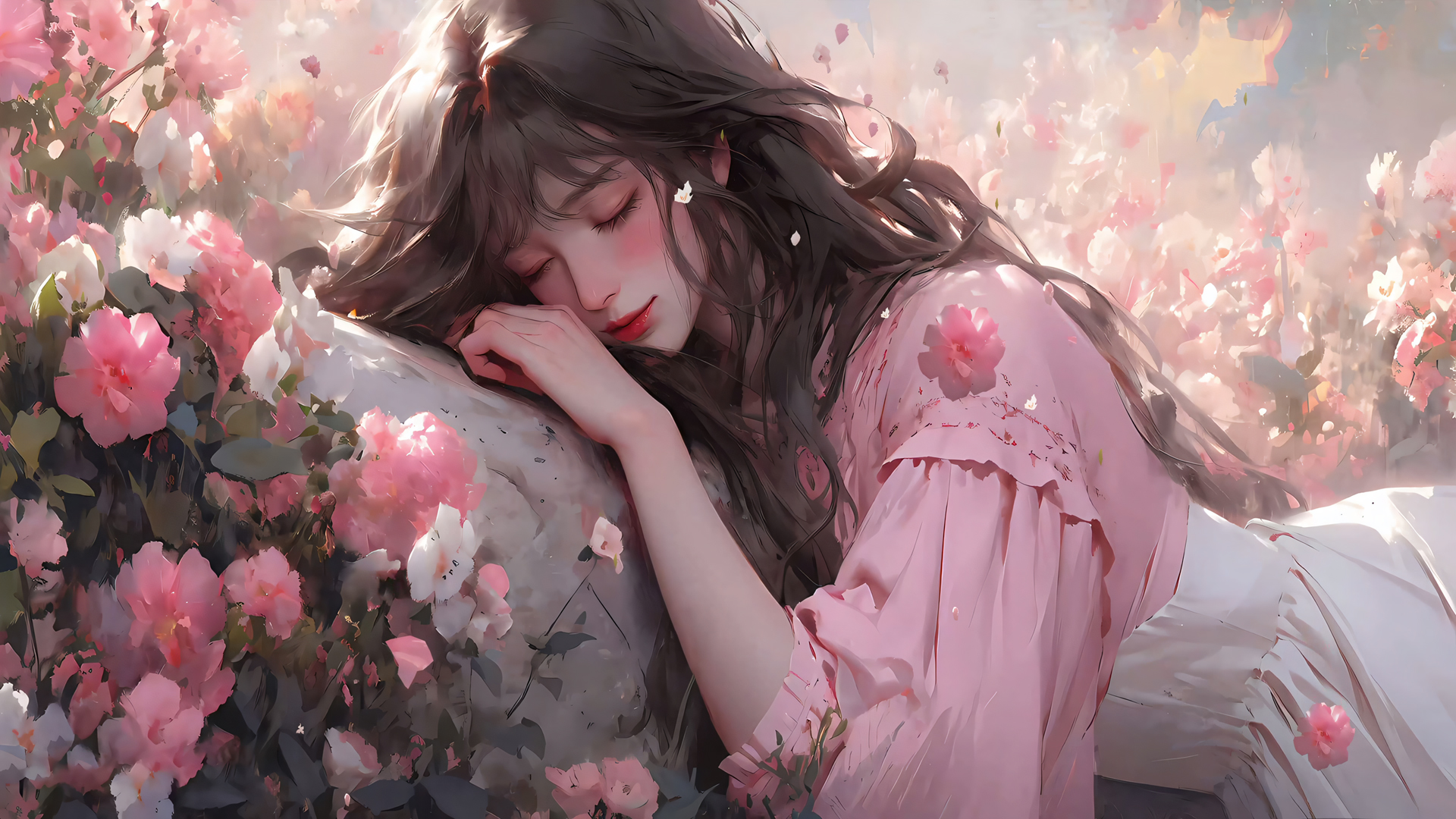花丛少女睡梦高清动漫壁纸分享