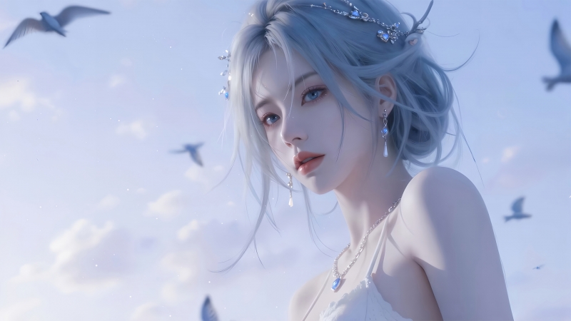带公主和海鸥的唯美动漫美女电脑壁纸推荐