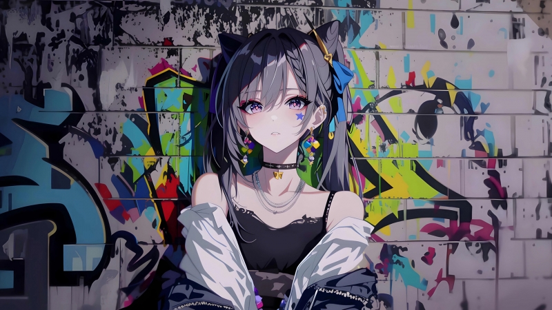 刻晴涂鸦墙电脑动漫壁纸 多款高清尺寸可选