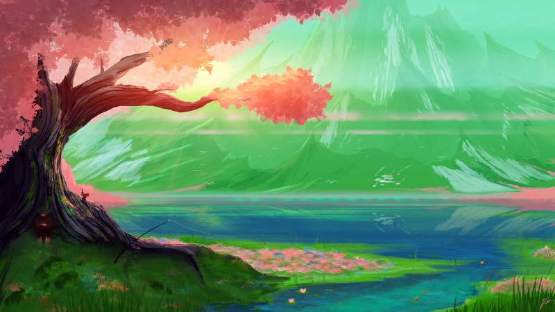 春日山河花树2K唯美风景壁纸推荐