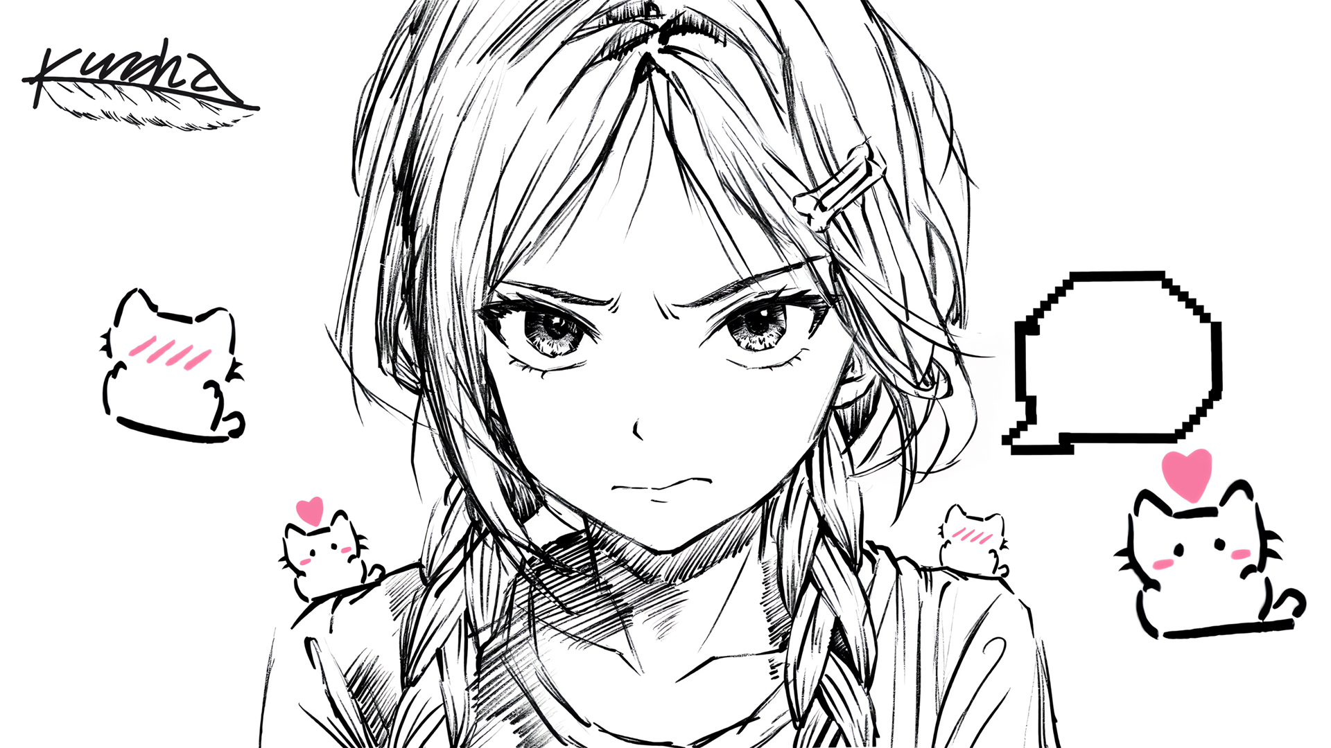 动漫线条风少女电脑壁纸 高清款任你挑
