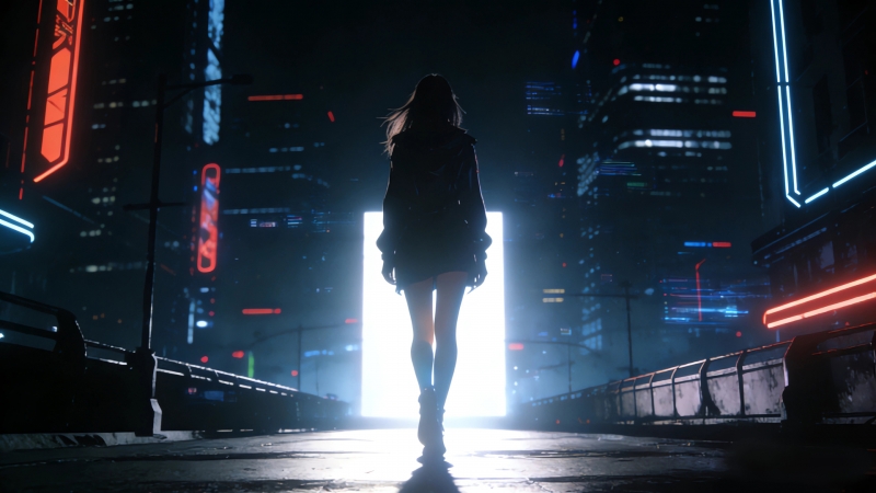 暗黑夜晚少女逆光走向光明的动漫壁纸来啦