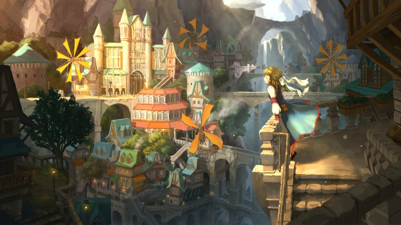 有城堡有女孩的峡谷动漫都市壁纸，直接当电脑桌面超合适