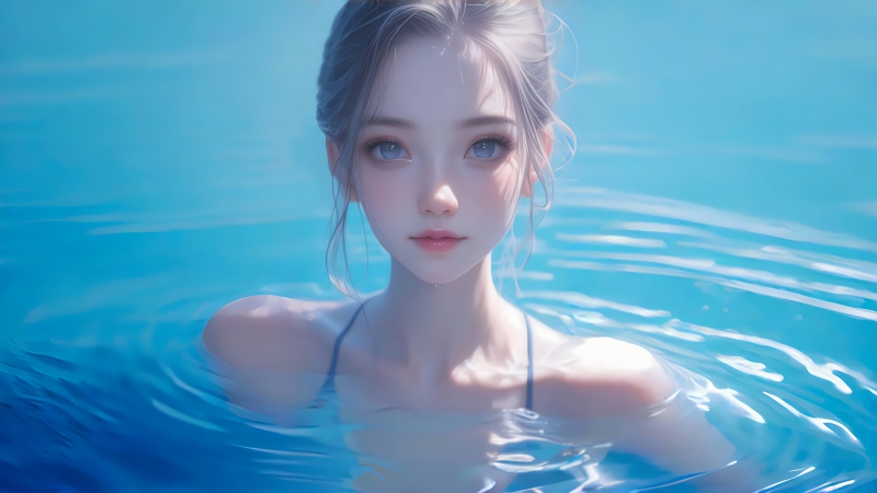 泳池边的可爱动漫美少女壁纸推荐