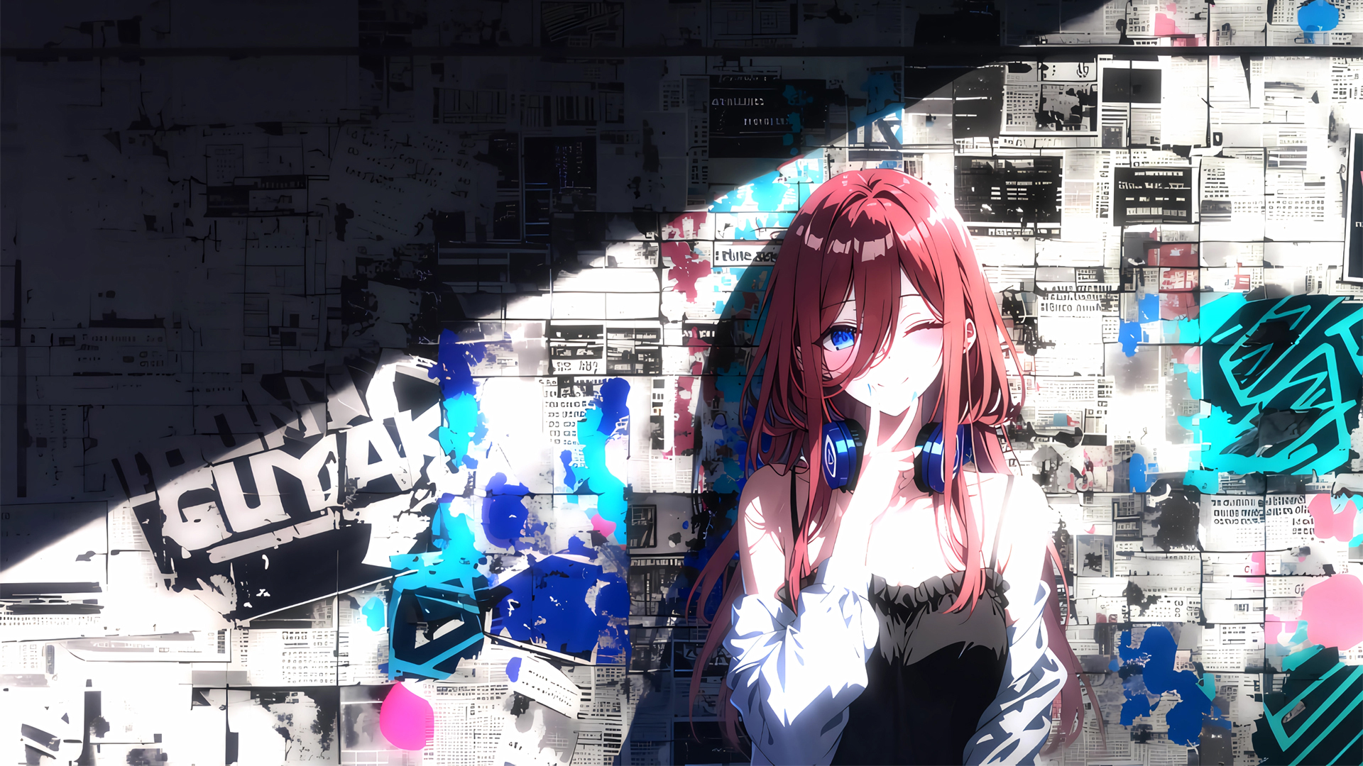 中野三玖报纸墙主题电脑壁纸 多款高清尺寸任你选