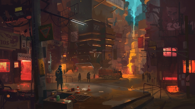 赛博朋克风未来街道建筑 电脑高清壁纸推荐