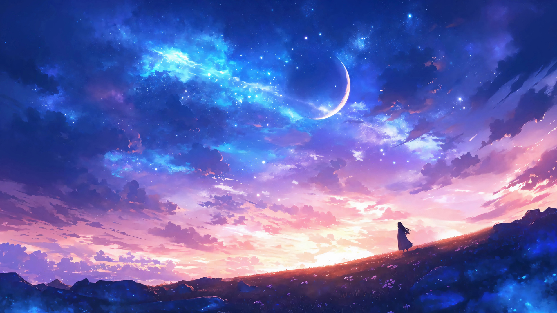 梦幻星空动漫少女壁纸 多款高清尺寸任你选