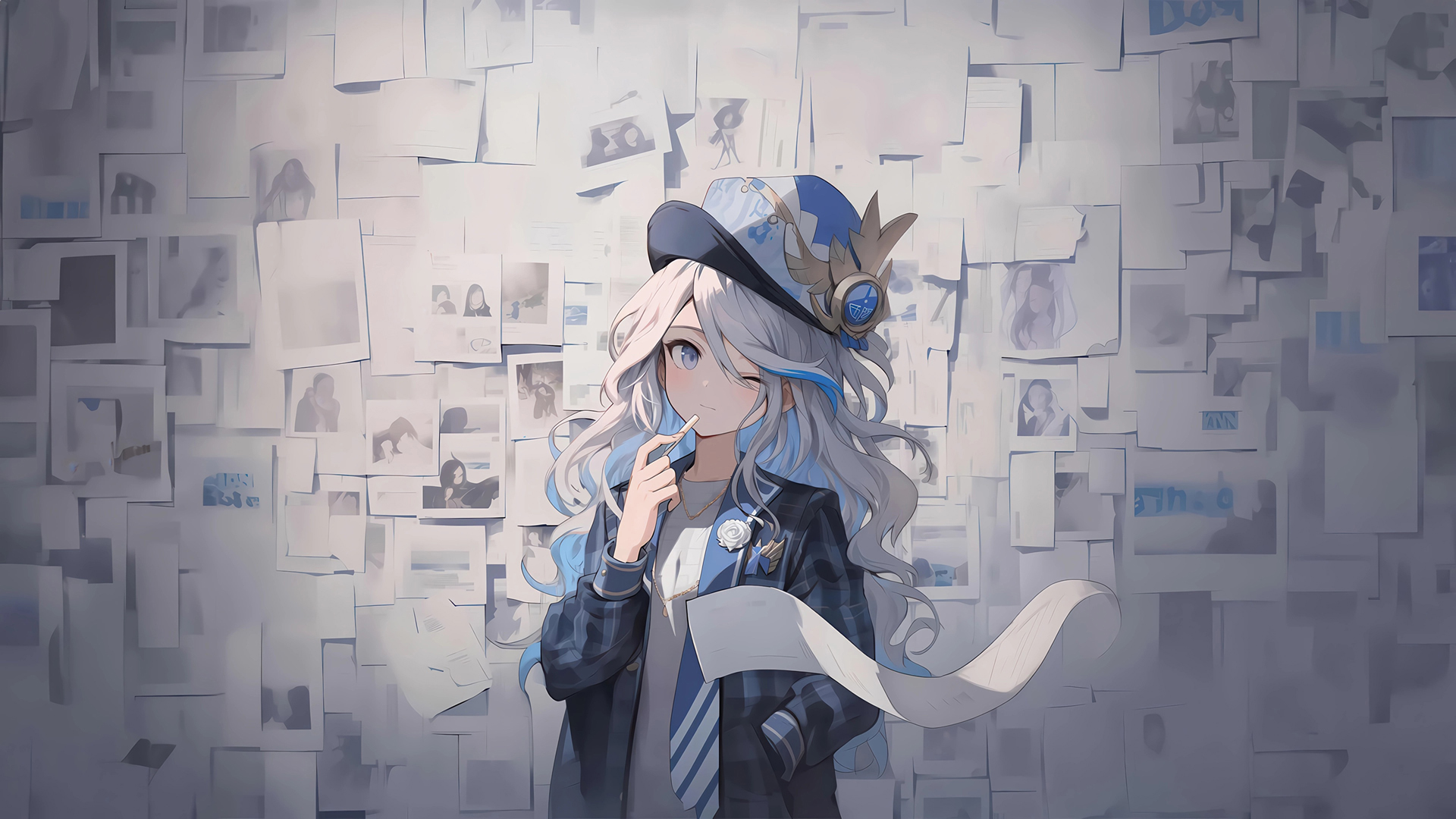 芙宁娜报纸墙动漫电脑壁纸 高清版分享