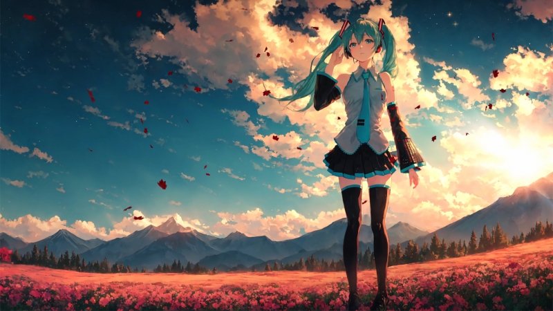 初音未来黄昏天空主题动漫电脑壁纸 高清资源合集