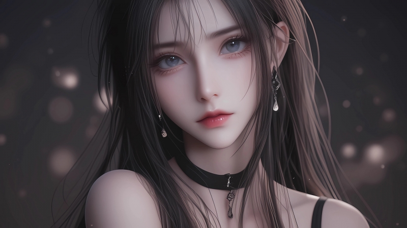 暗色系唯美动漫黑长发女生电脑壁纸推荐