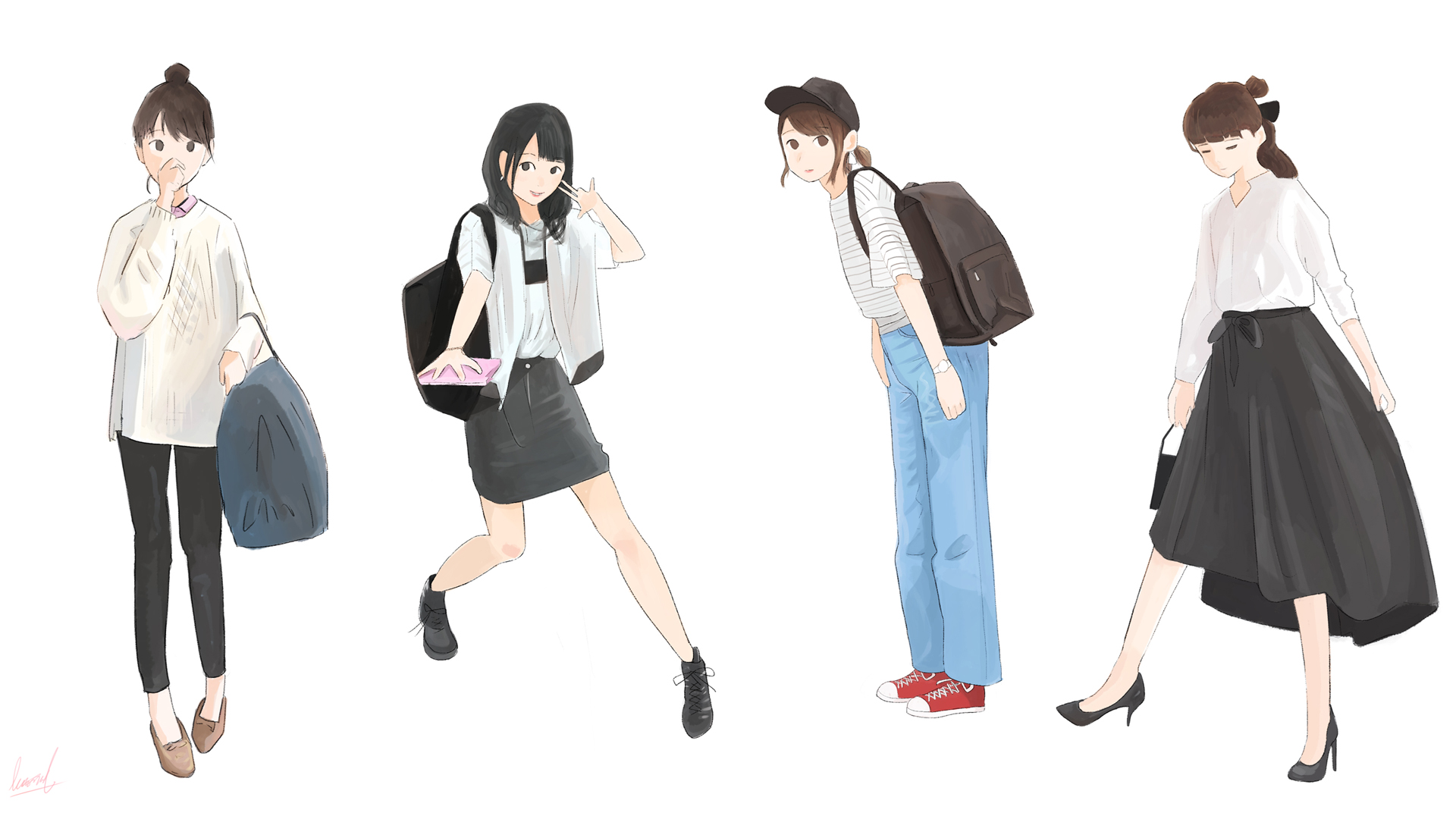 四个可爱时尚女生插画高清动漫壁纸来啦