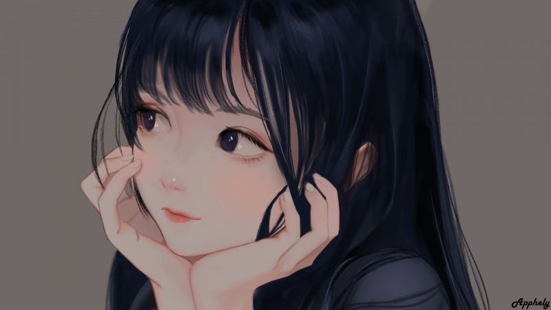 脸红思考的可爱动漫小女孩 高清壁纸资源来啦