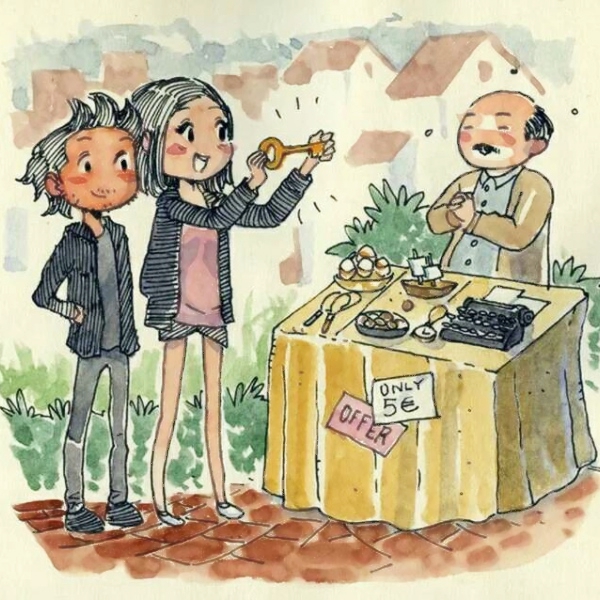 36张超清插画风情侣头像 一人一张配套情头