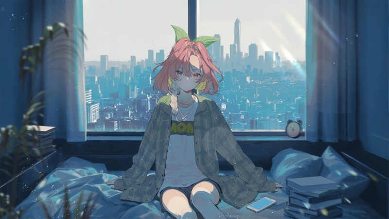 窗边小憩的动漫少女电脑壁纸 多款高清尺寸可选