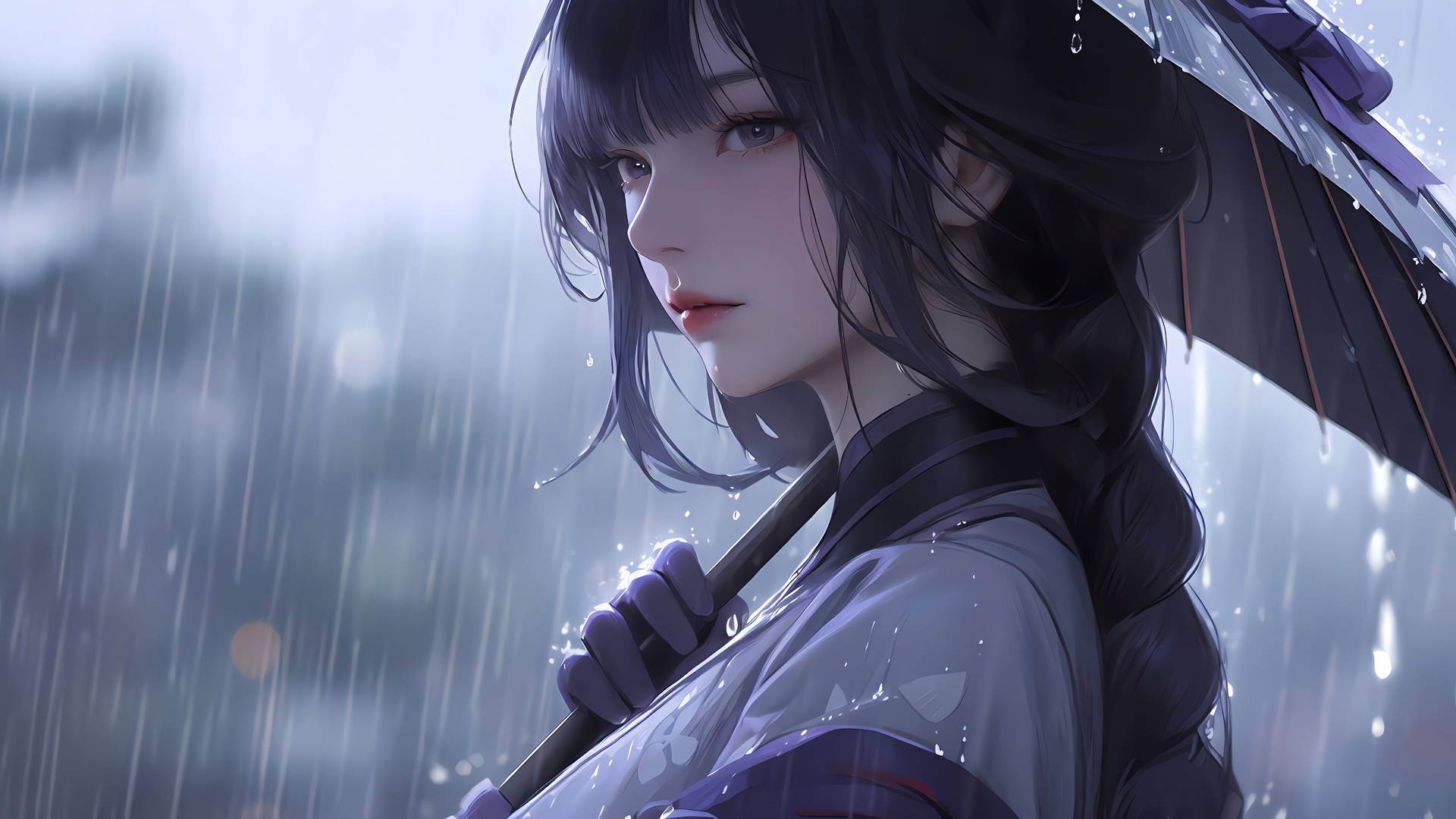 雨天撑伞动漫少女 超高清电脑壁纸合集