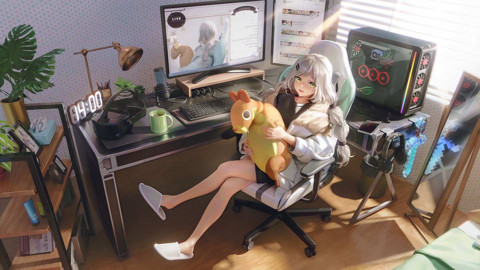 异世界少女房间主题动漫壁纸 带拖鞋玩具电脑桌元素