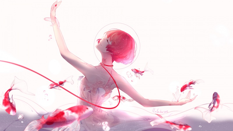 少女与鱼共舞的唯美动漫壁纸合集